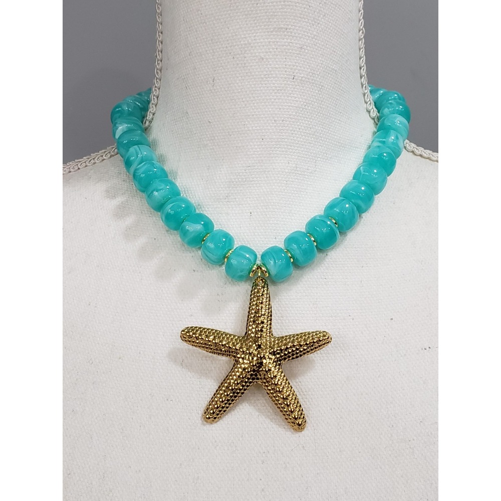 Mayamar FAUX TURQOISE CHUNKY Starfish Strand Necklace layering mermaid statement